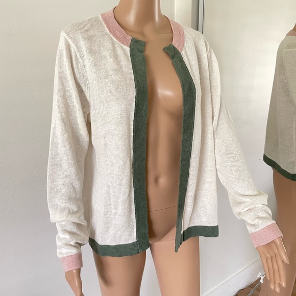 BODEN Cream Pointelle Open Front Linen Cardigan Size 10 Womens Sweater - Picture 2 of 9